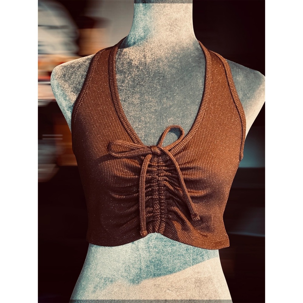 H&M Divided Chocolate Brown Halter Crop Top Medium
